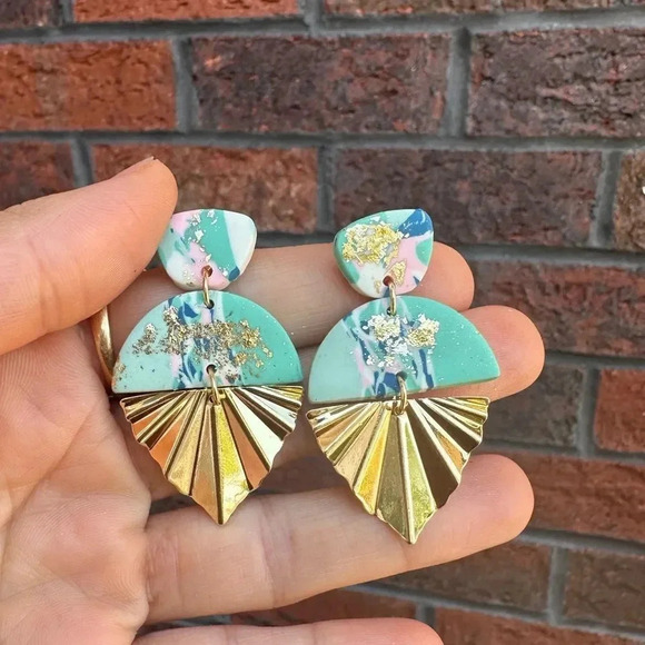 Blue Marble Gold Earrings - Picture 6 of 6